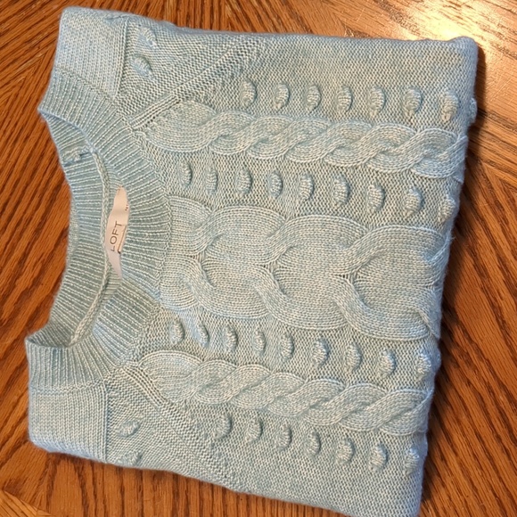 Loft Cable and Popcorn Stitch Raglan Sleeve Crewneck Teal Sweater SP - Picture 9 of 9